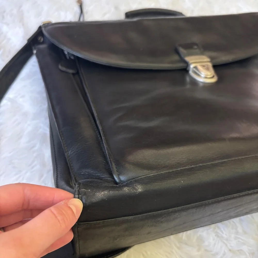 Frye Black Leather Briefcase Messenger Bag Business Laptop Satchel Work Tote